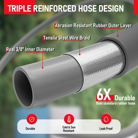 SPECILITE 50ft hot and cold water hose for versatile cleaning tasks.