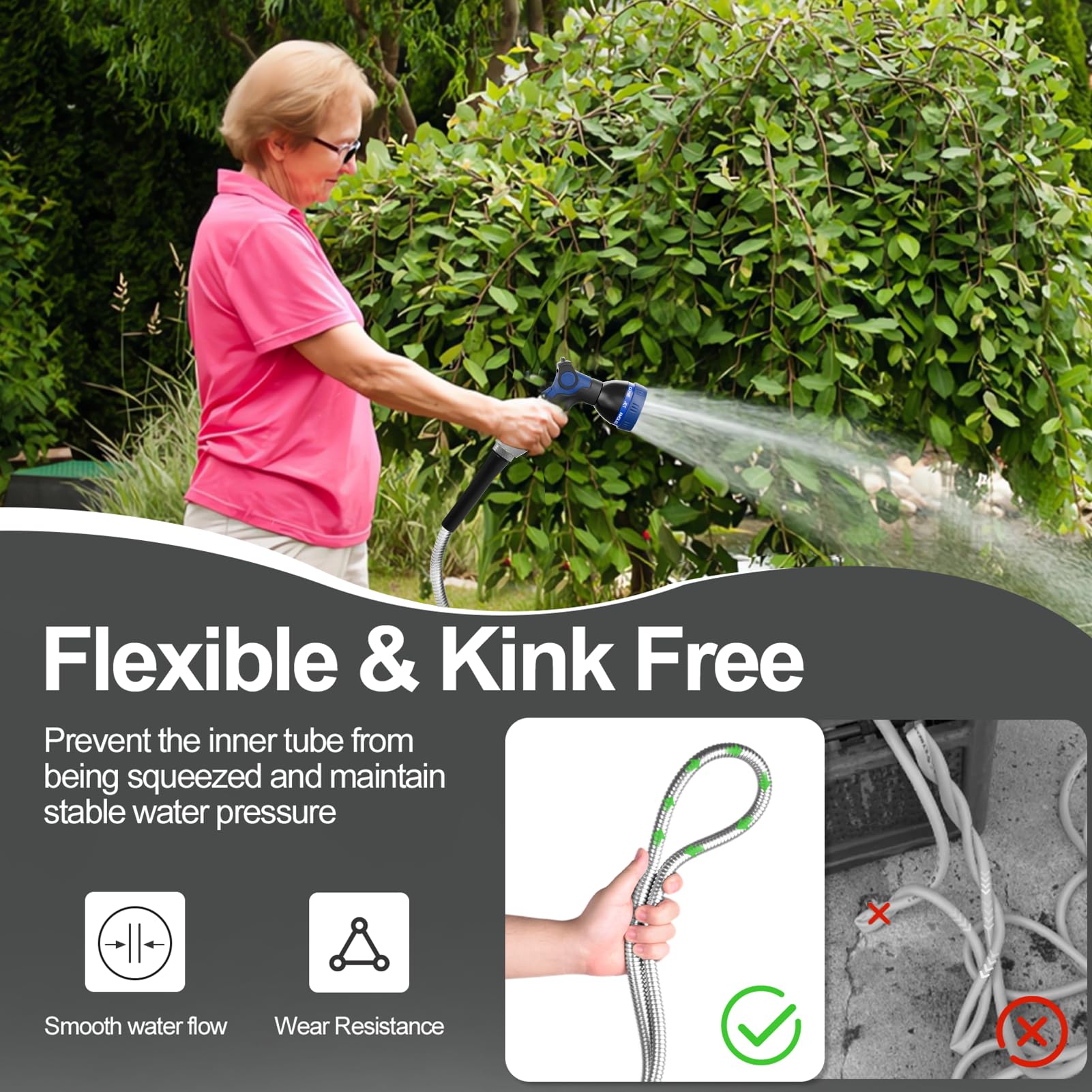 SPECILITE non-kink garden hose prevents tangles and simplifies storage after use.