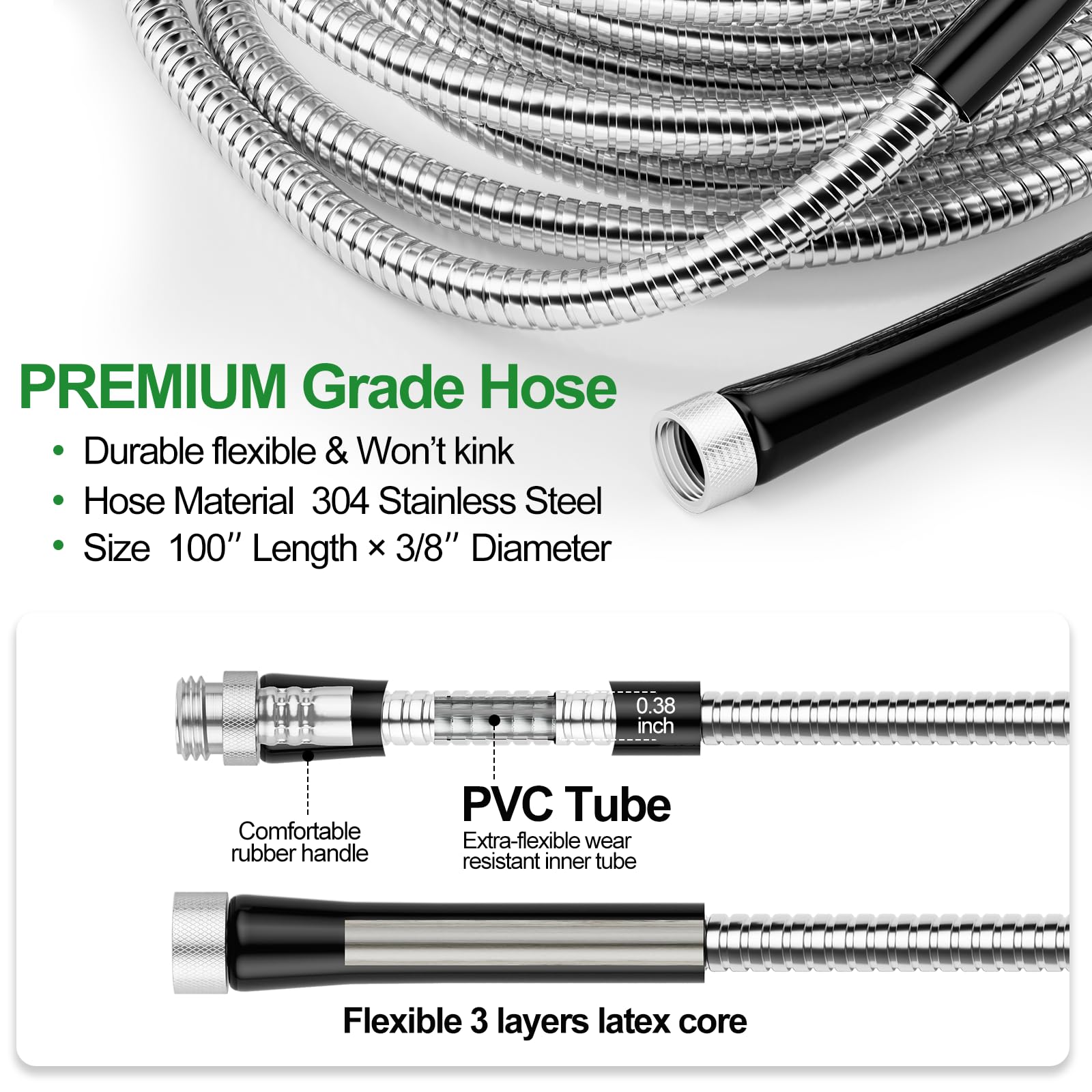 SPECILITE rubber gaskets at hose ends help prevent leaks.