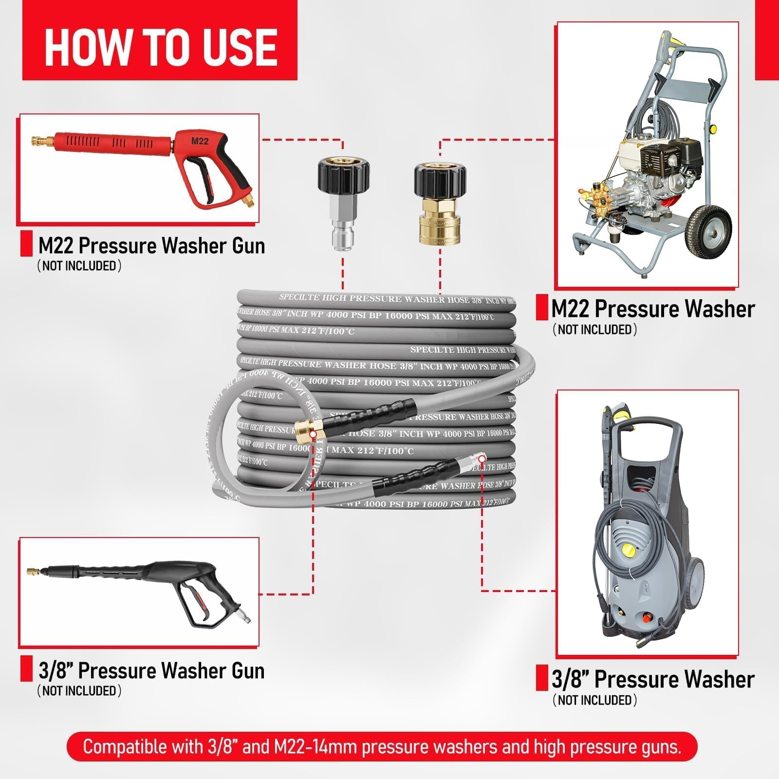 SPECILITE two M22 adapters included for broad compatibility with washers.