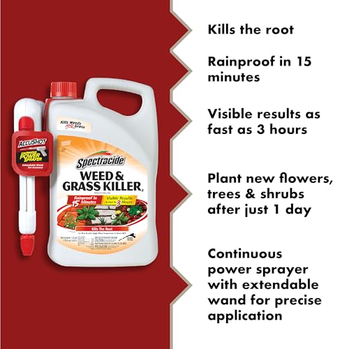 Spectracide AccuShot battery powered sprayer delivers constant spray without pumping.