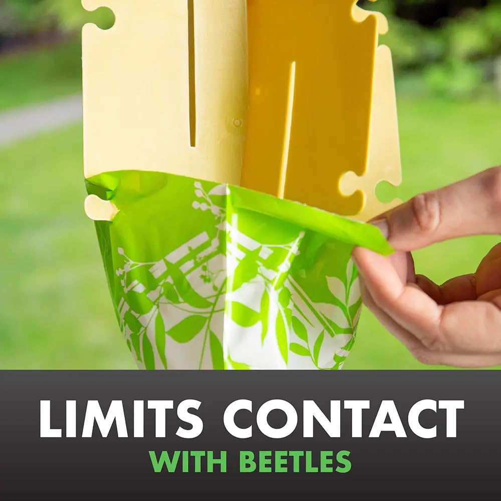 Bag-A-Bug Trap2 in a garden guards shrubs.