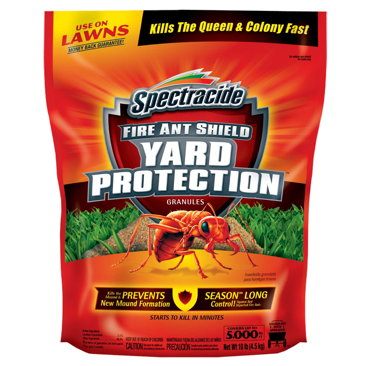 Spectracide Fire Ant Shield granules bag for lawn treatment and quick control.