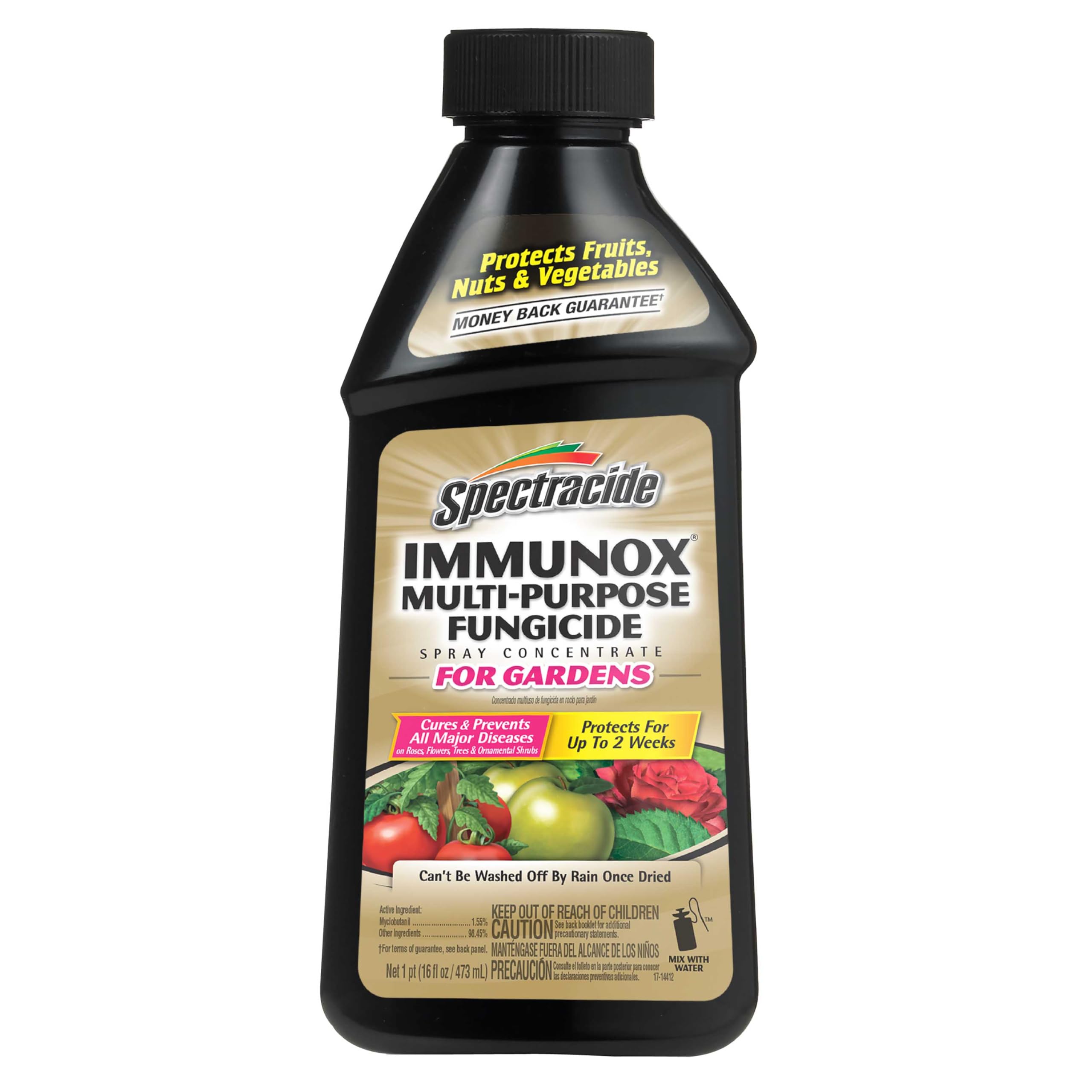 Spectracide Immunox bottle front view for garden disease protection and easy application.