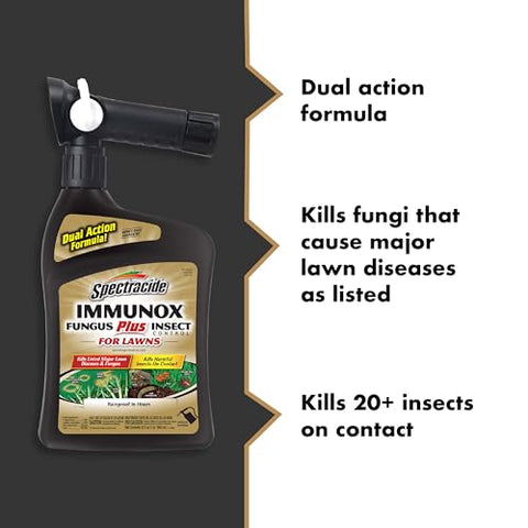 Spectracide Immunox setup sprays a curb-ready lawn, protecting against rust and brown patch.