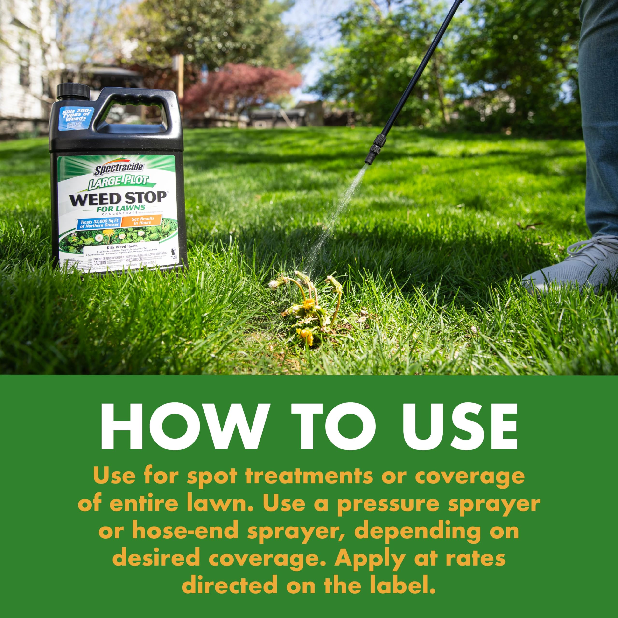 Spectracide Weed Stop application process: mix and spray easily.