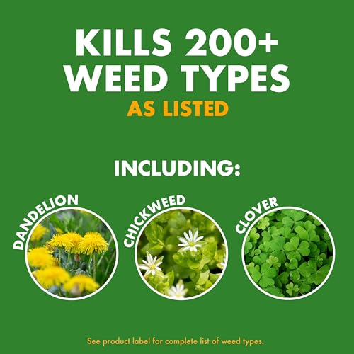 Spectracide Large Plot Weed Stop targets broadleaf weeds like dandelion in lawns.