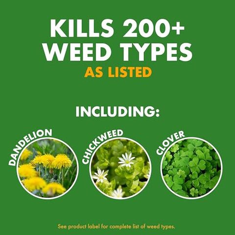 Spectracide Large Plot Weed Stop targets broadleaf weeds like dandelion in lawns.