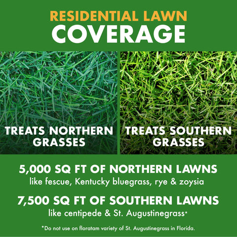 Bottle shows coverage up to 7,500 sq ft with Spectracide Weed & Feed.