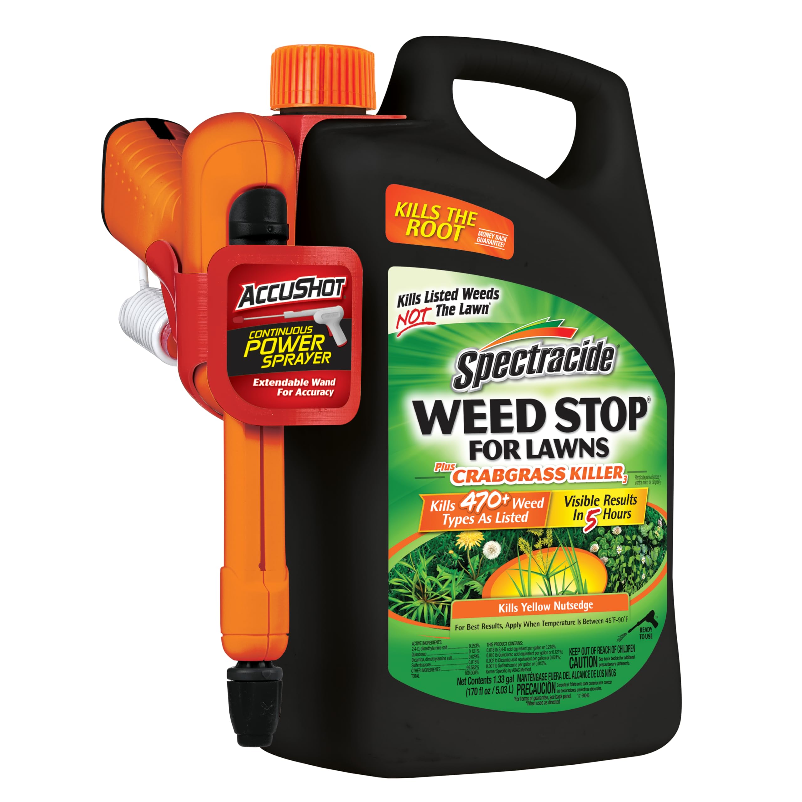 1.33 gallon bottle provides practical lawn weed treatment.