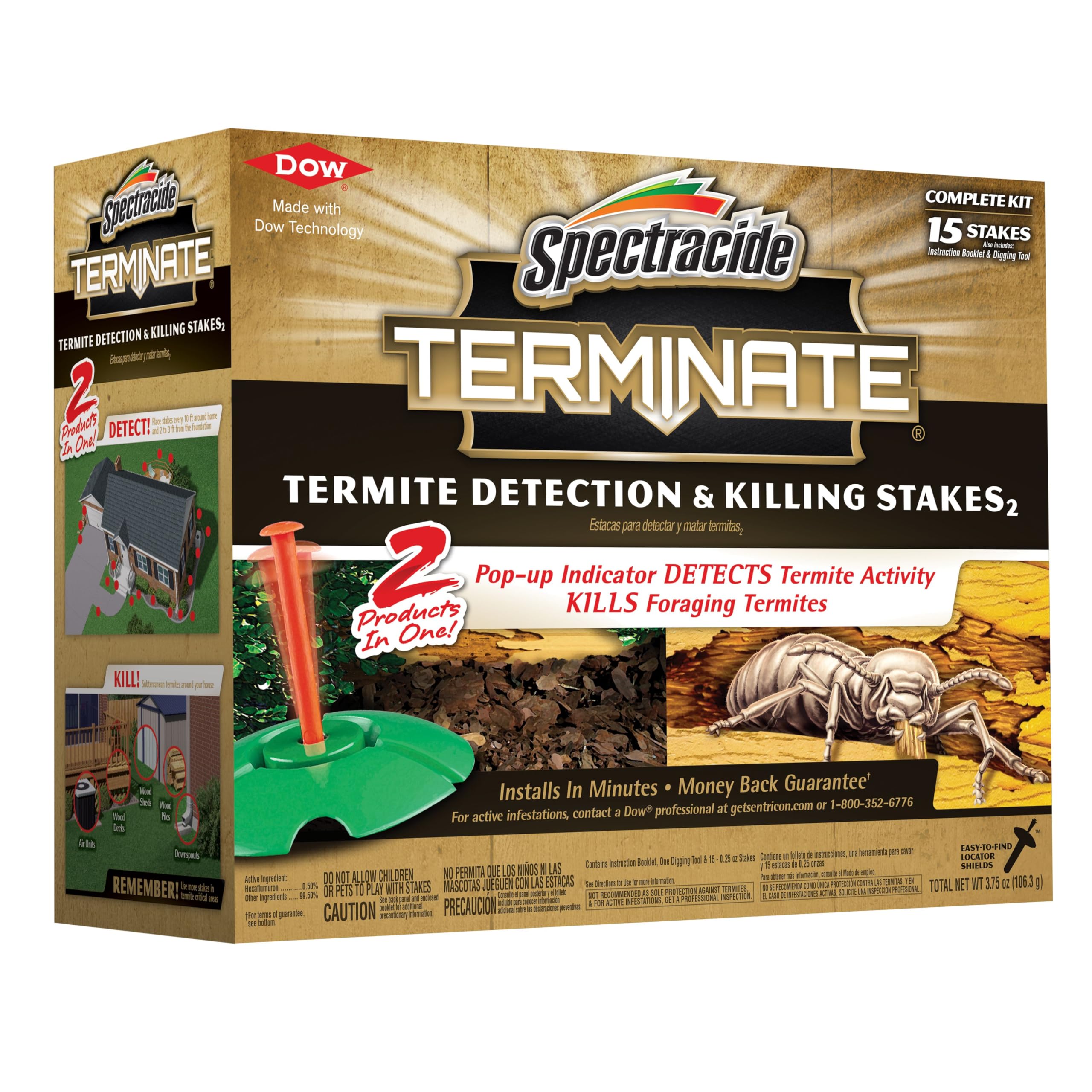 Spectracide Terminate detection stake pop-up indicator shows termite activity.