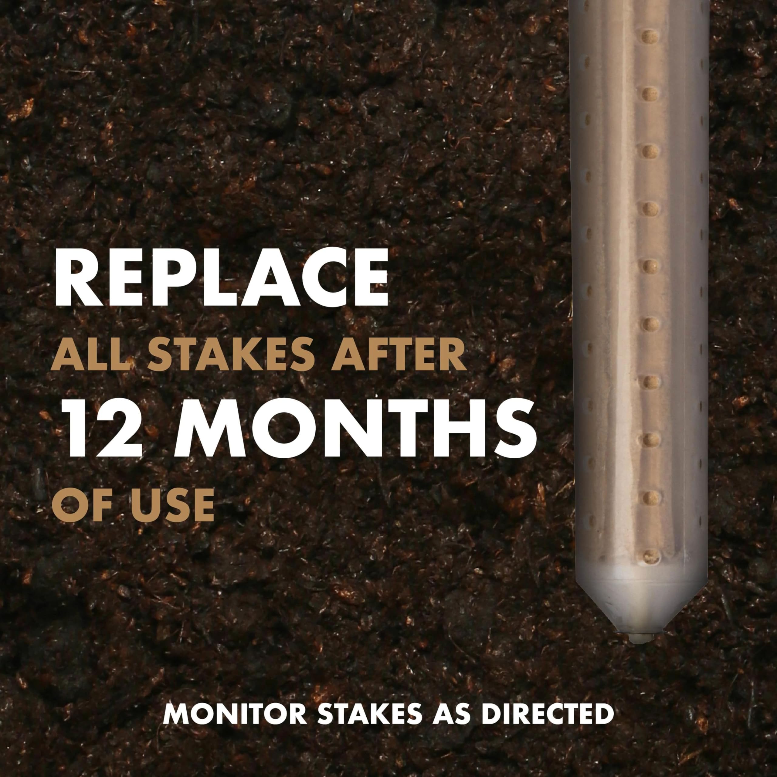 Spectracide Terminate placement distance tips advise how far stakes should be from your home.