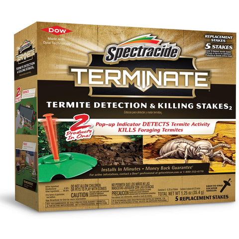 Spectracide Terminate Stakes with pop-up indicators showing termite activity
