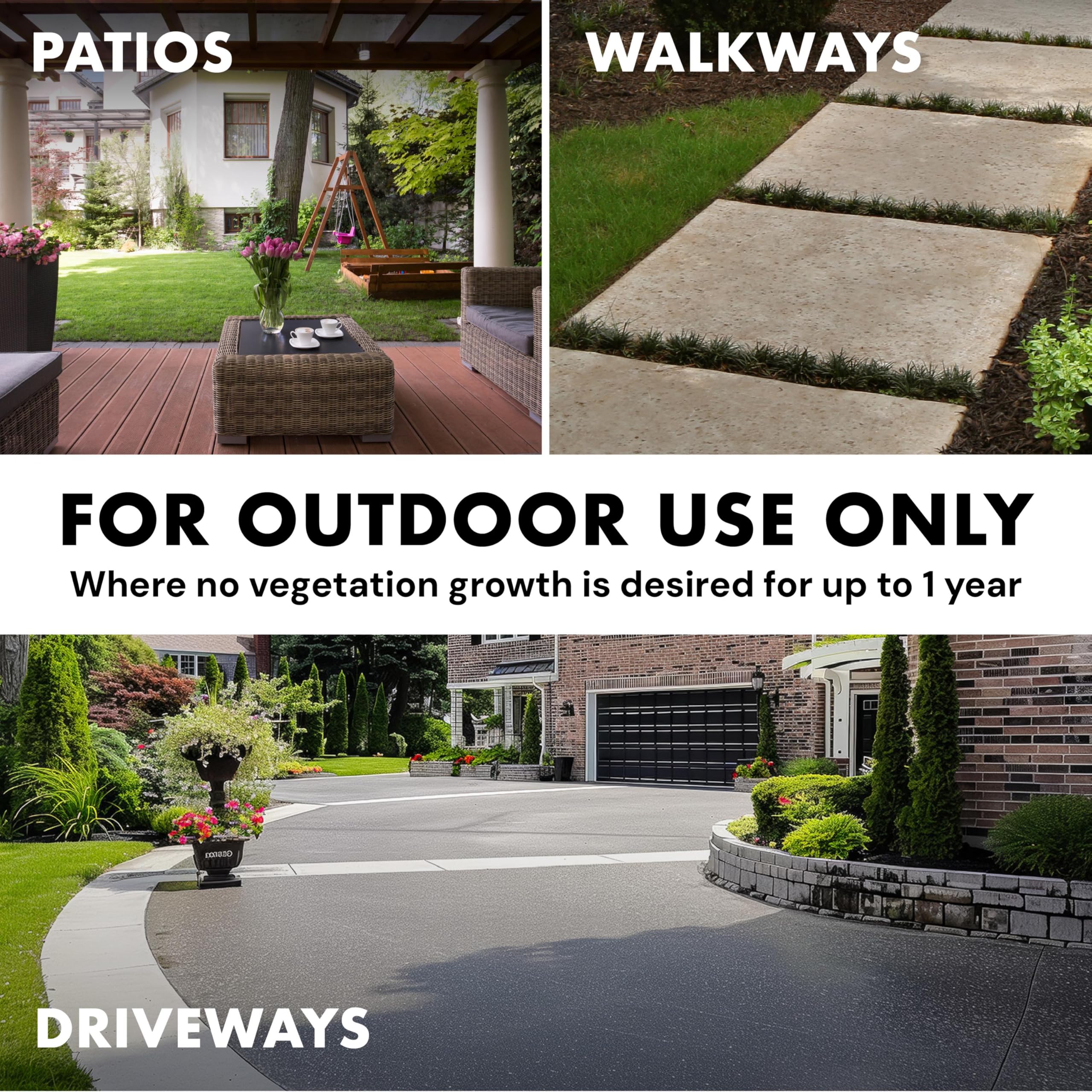 Walkway and patio weed control for cleaner outdoor surfaces.