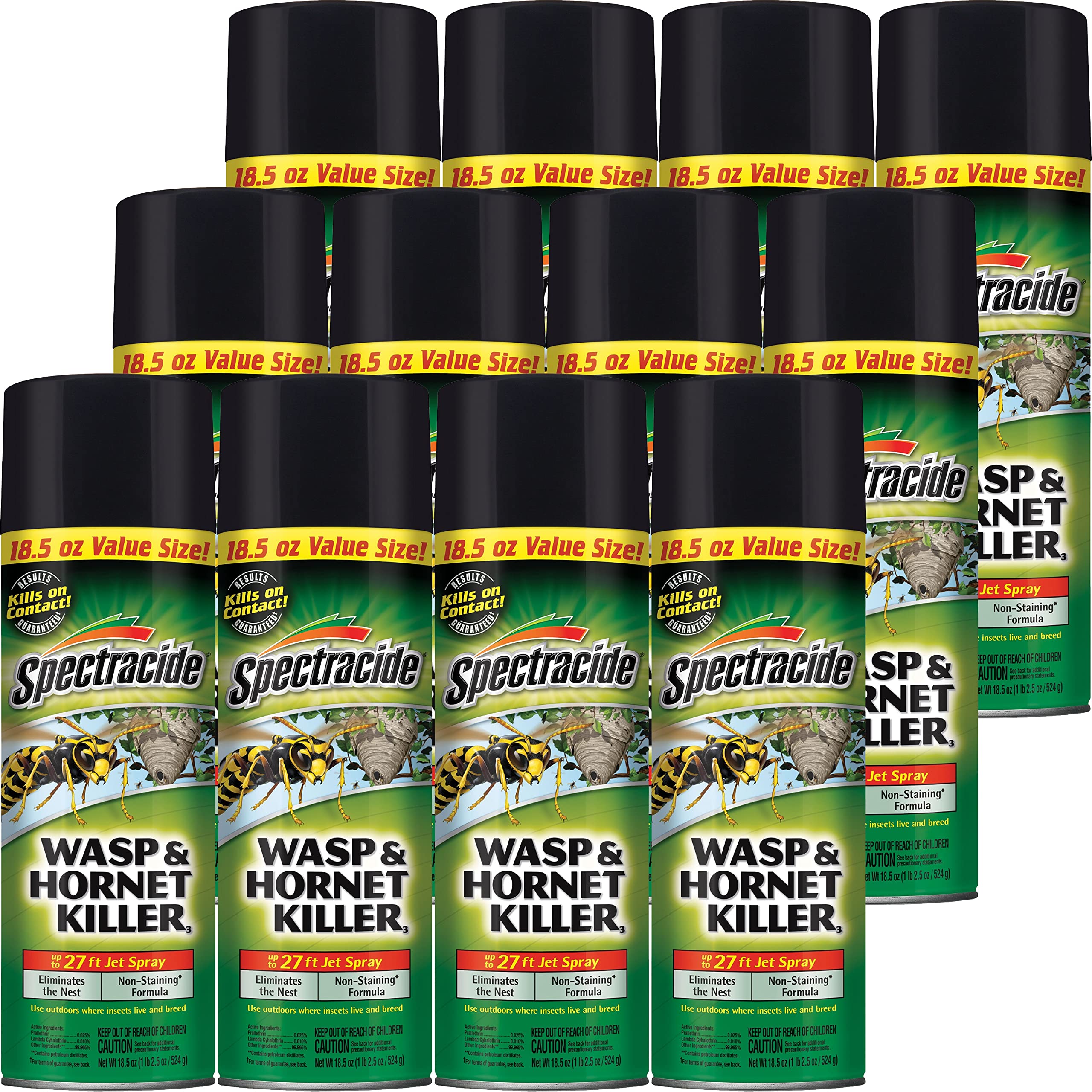 Spectracide Wasp & Hornet Killer jet spray reaches 27 feet to target nests.