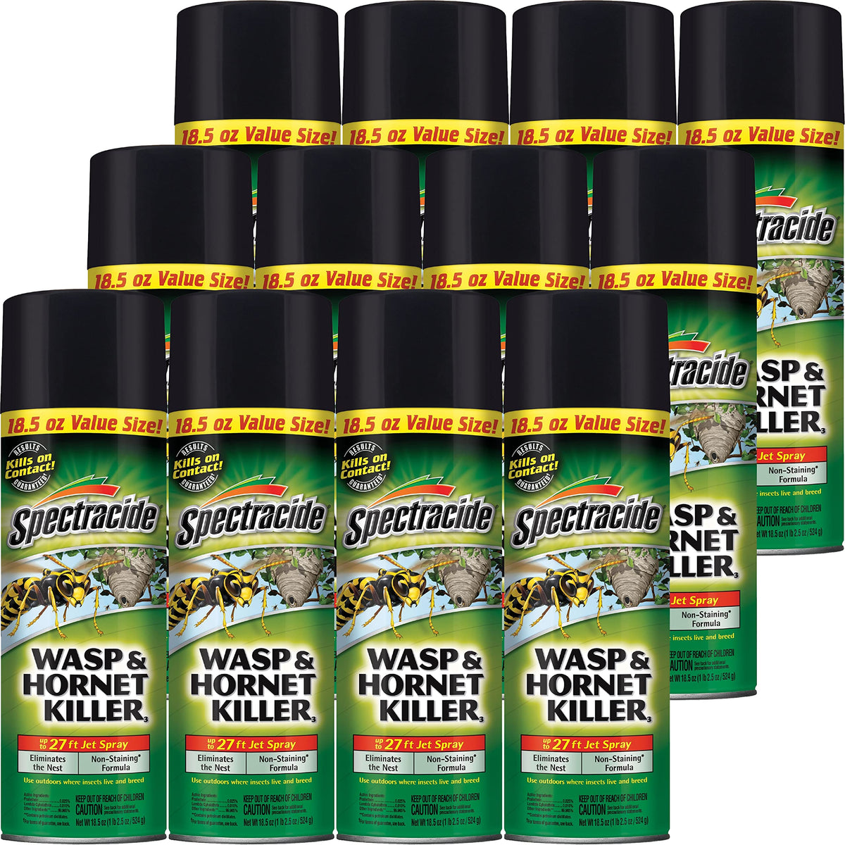 Spectracide Wasp & Hornet Killer jet spray reaches 27 feet to target nests.