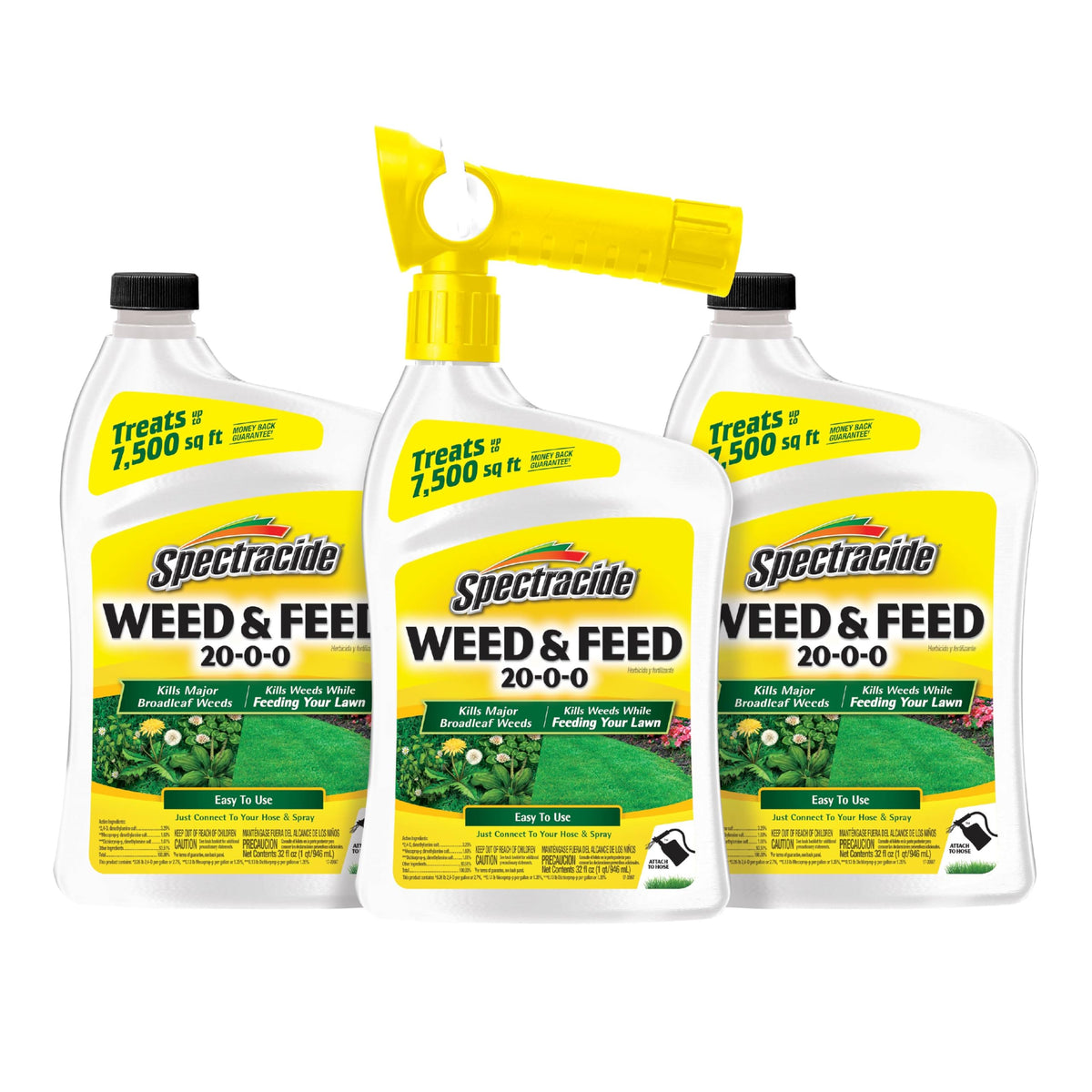 Spectracide Weed & Feed 20-0-0 bottle with QuickFlip sprayer ready for lawn treatment.