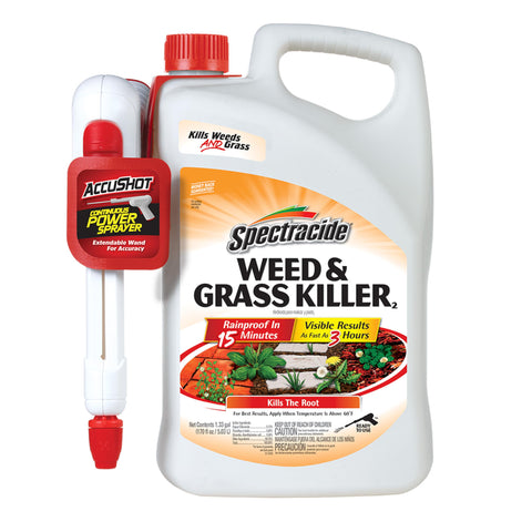 Spectracide Weed & Grass Killer with AccuShot extended wand for hard to reach spots.