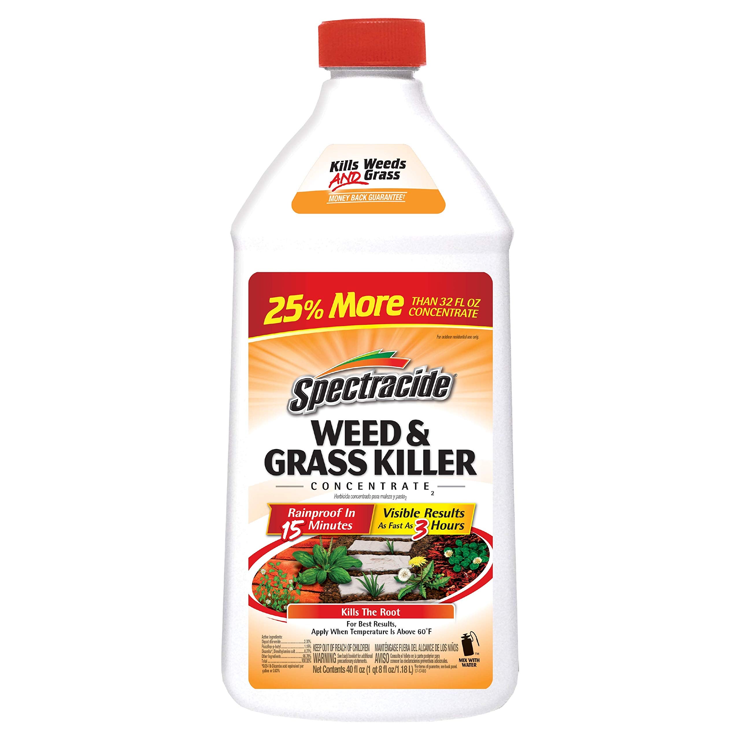 Spectracide Weed Killer Concentrate 40oz bottle being poured for precise spot treatment.