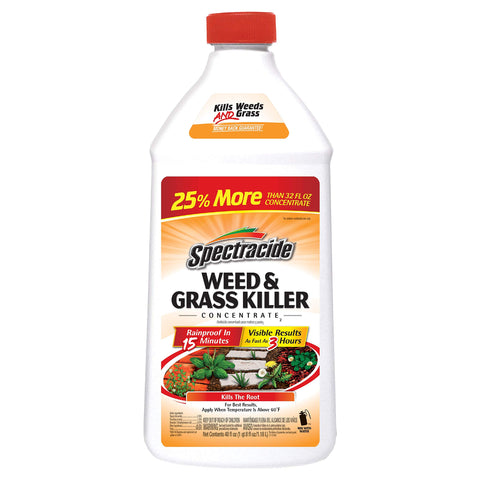 Spectracide Weed Killer Concentrate 40oz bottle being poured for precise spot treatment.