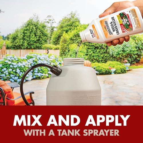 Spectracide Weed & Grass Killer Concentrate used for spot treatment around a flower bed.