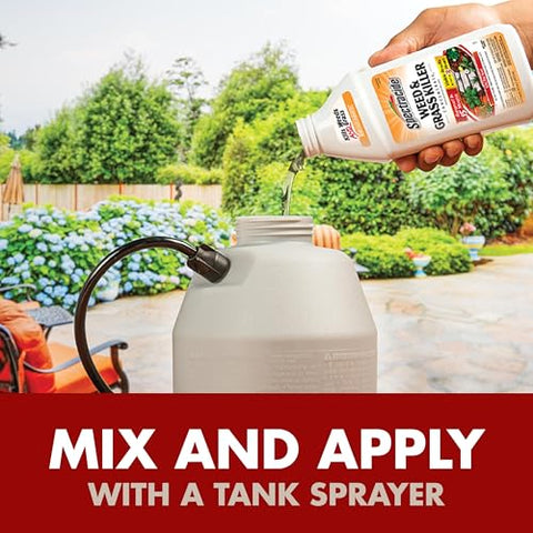 Spectracide Weed & Grass Killer Concentrate used for spot treatment around a flower bed.