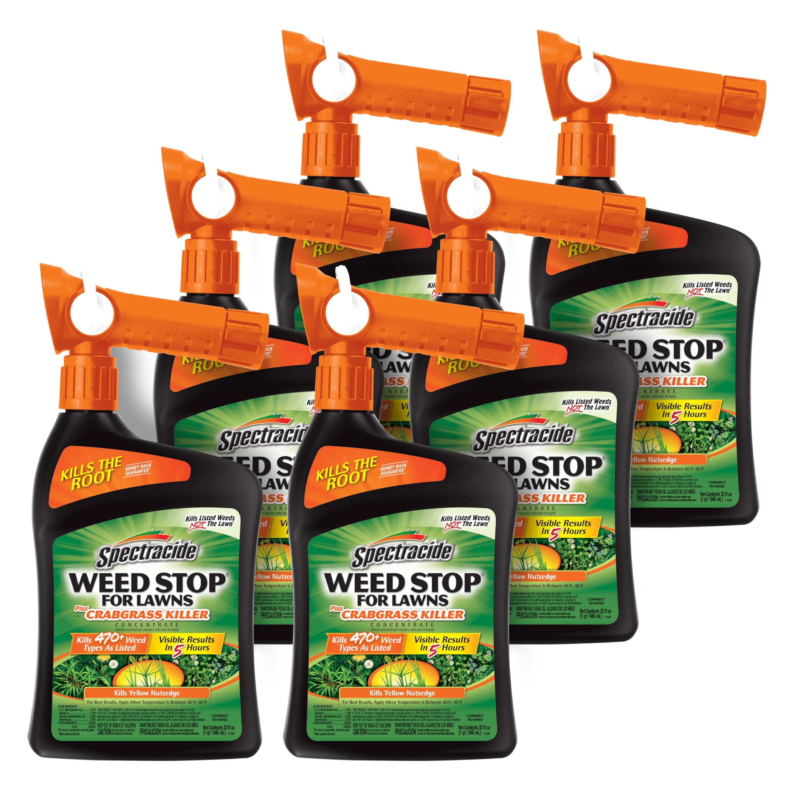 Spectracide Weed Stop bottle label shows broad weed control for resilient lawns.