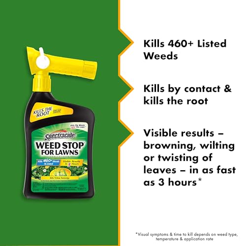 Spectracide Weed Stop for Lawns bottle pour demonstrating easy application