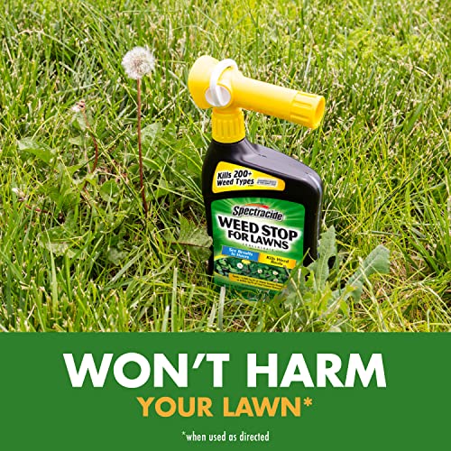 Spectracide Weed Stop lawn spray with an easy application nozzle for efficient weed kill.