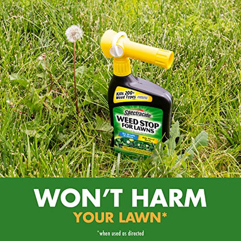 Spectracide Weed Stop lawn spray with an easy application nozzle for efficient weed kill.