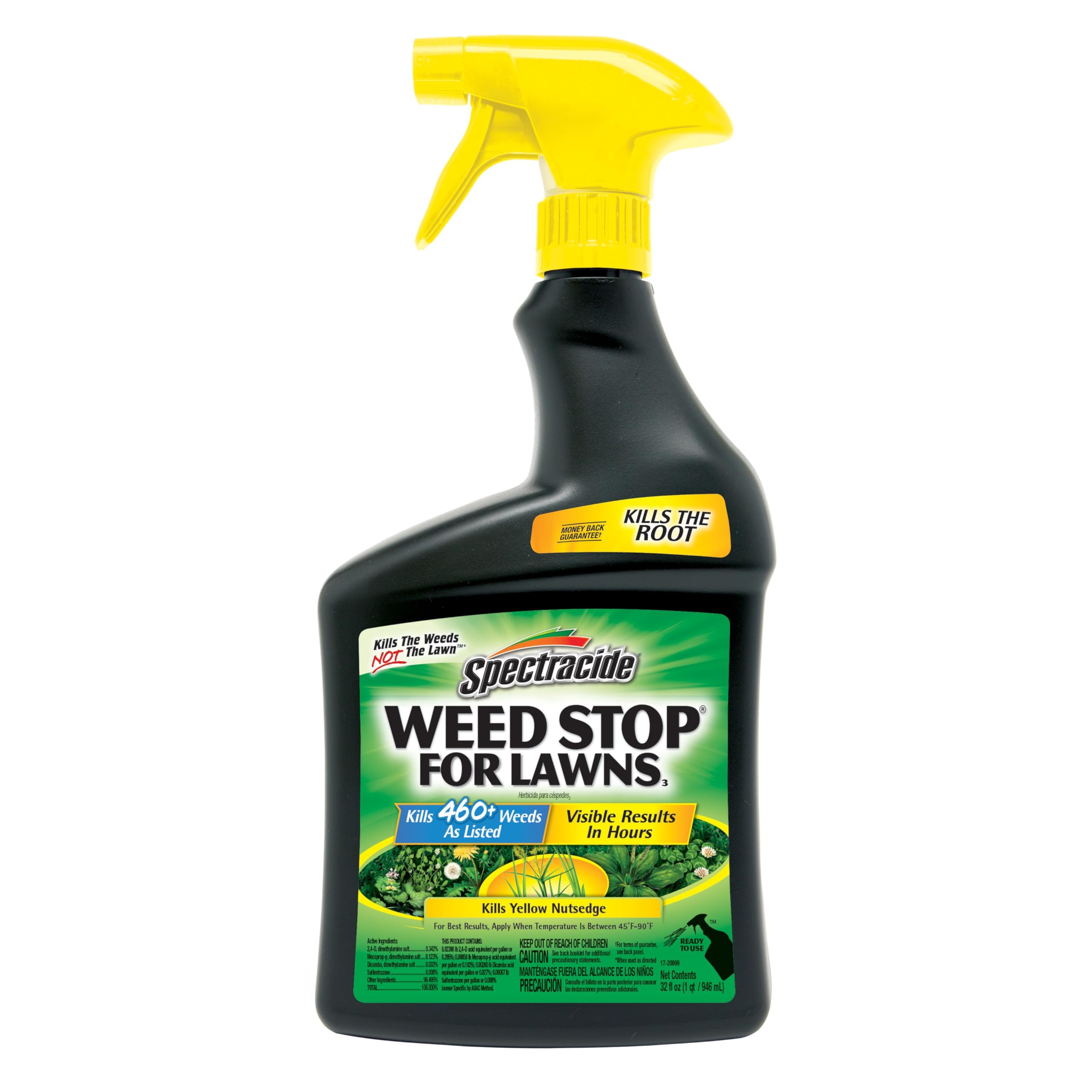 Spectracide Weed Stop for Lawns bottle pour demonstrates easy, controlled application.