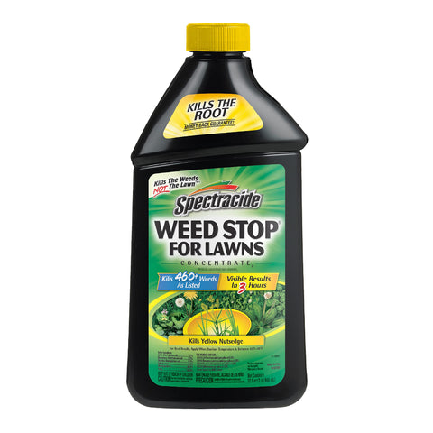 Spectracide Weed Stop For Lawns Concentrate2 bottle pouring to start weed control.