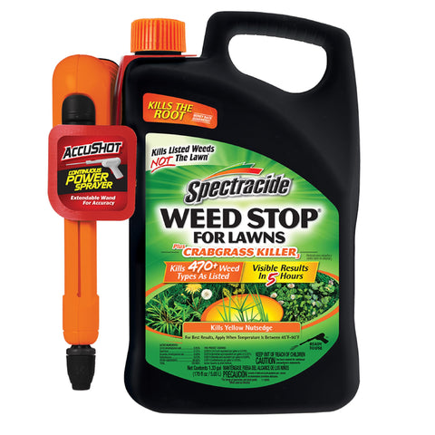Spectracide Weed Stop for Lawns with AccuShot spraying crabgrass without harming the lawn.