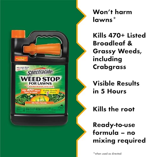 Spectracide Weed Stop label closeup shows usage and weed targets