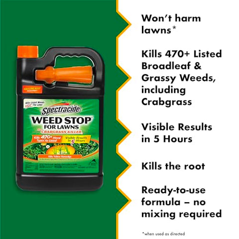 Spectracide Weed Stop label closeup shows usage and weed targets