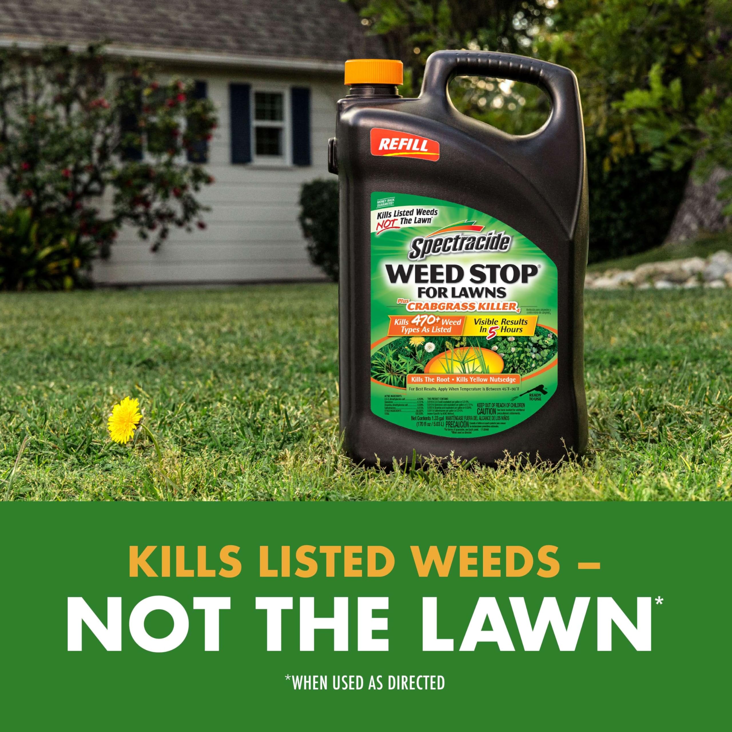 Spectracide Weed Stop shows visible weed kill within five hours.