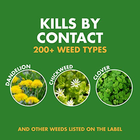 Spectracide Weed Stop ready-to-spray bottle attached to hose for quick lawn weed control.