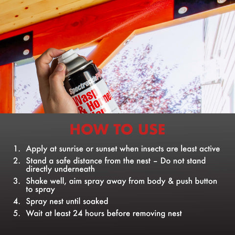 Targeted surface moist spray under eaves and around entry points.