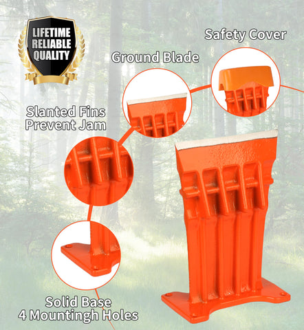 SPEED FORCE kindling cracker mounted on a stump with four-hole base