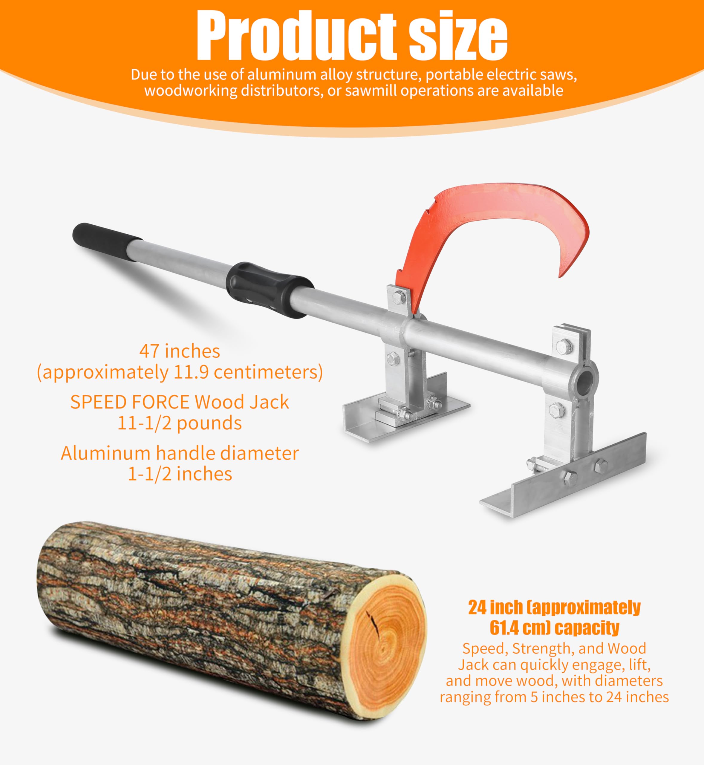 Speed Force TimberJack 24inch Capacity enables quick lifting of large logs up to 24 inches.