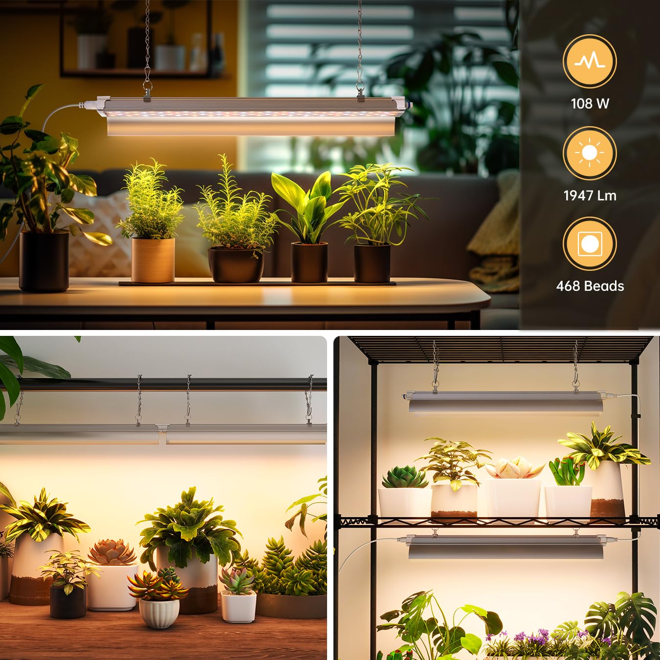 SpeePlant full-spectrum light with dual reflectors concentrates energy on plants.