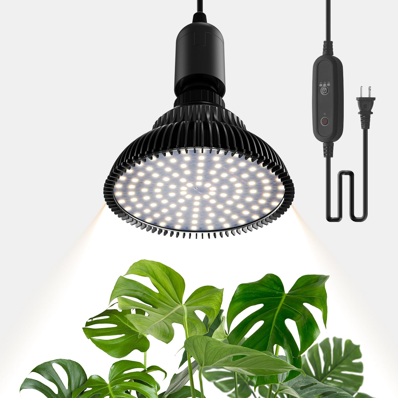 SpeePlant hanging grow light 5000K shines over indoor seedlings with balanced spectrum.