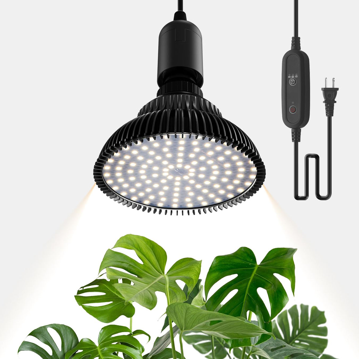 SpeePlant hanging grow light 5000K shines over indoor seedlings with balanced spectrum.