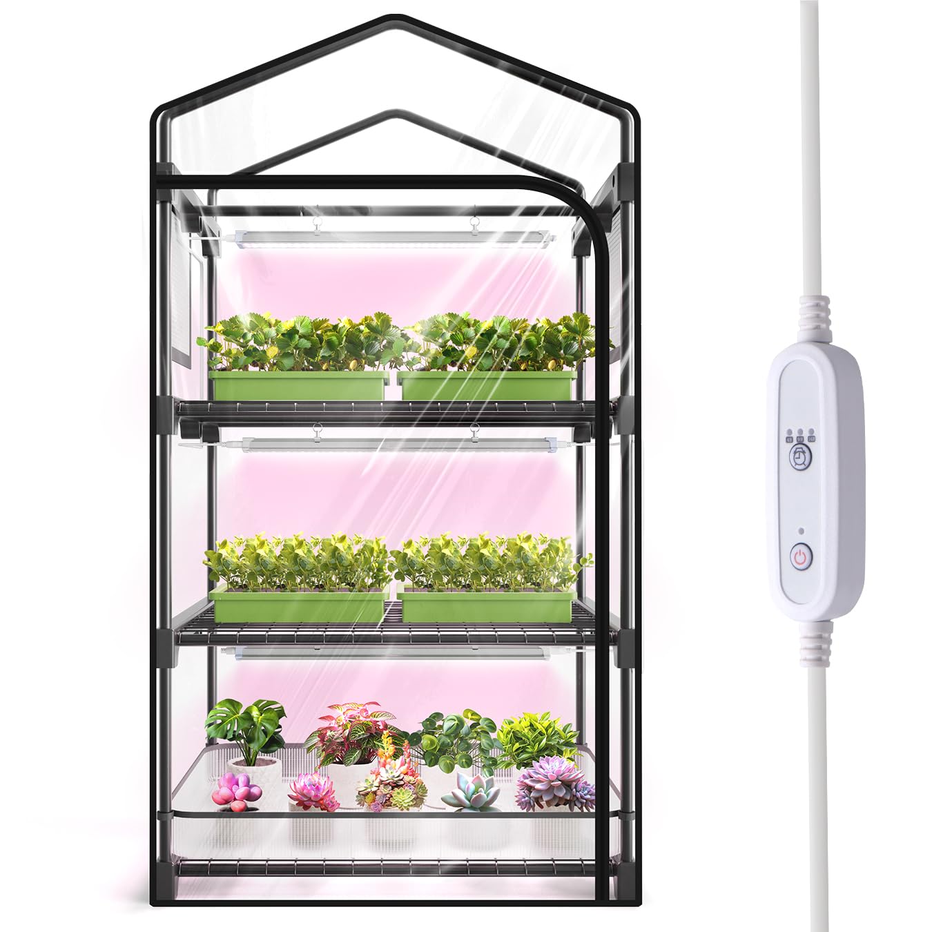 SpeePlant indoor greenhouse with 3-tier stand ready for seed starting