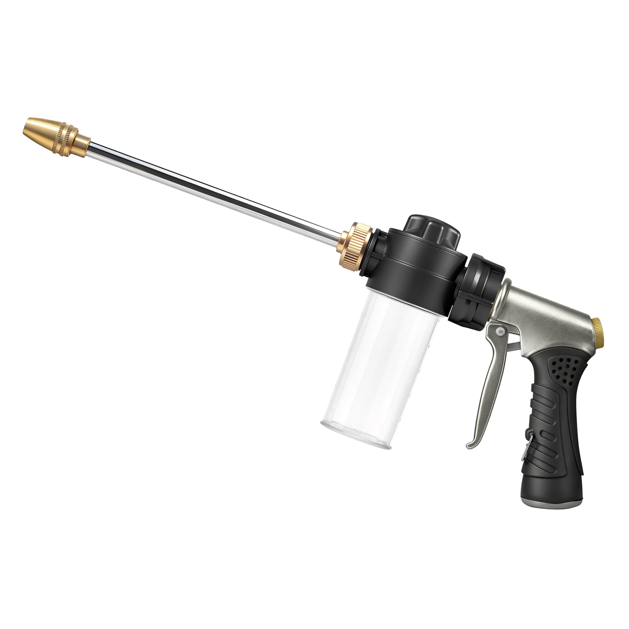 SPHAN garden hose nozzle with soap dispenser for efficient car cleaning.