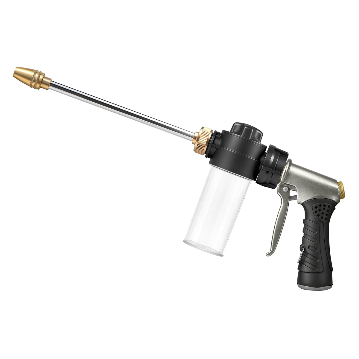 SPHAN garden hose nozzle with soap dispenser for efficient car cleaning.