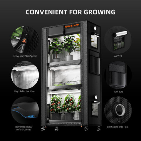 Spider Farmer 2025 adjustable shelves adapt to plant growth stages.