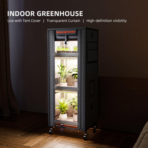 Spider Farmer 2025 plant stand with grow light side view highlights adjustable shelves