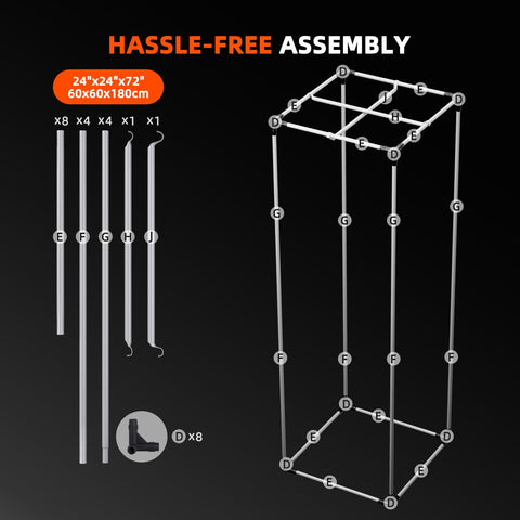 Spider Farmer 24x24x72 thick steel poles deliver strong, stable support