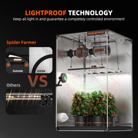 Spider Farmer tent enlarged window facilitates quick plant monitoring.
